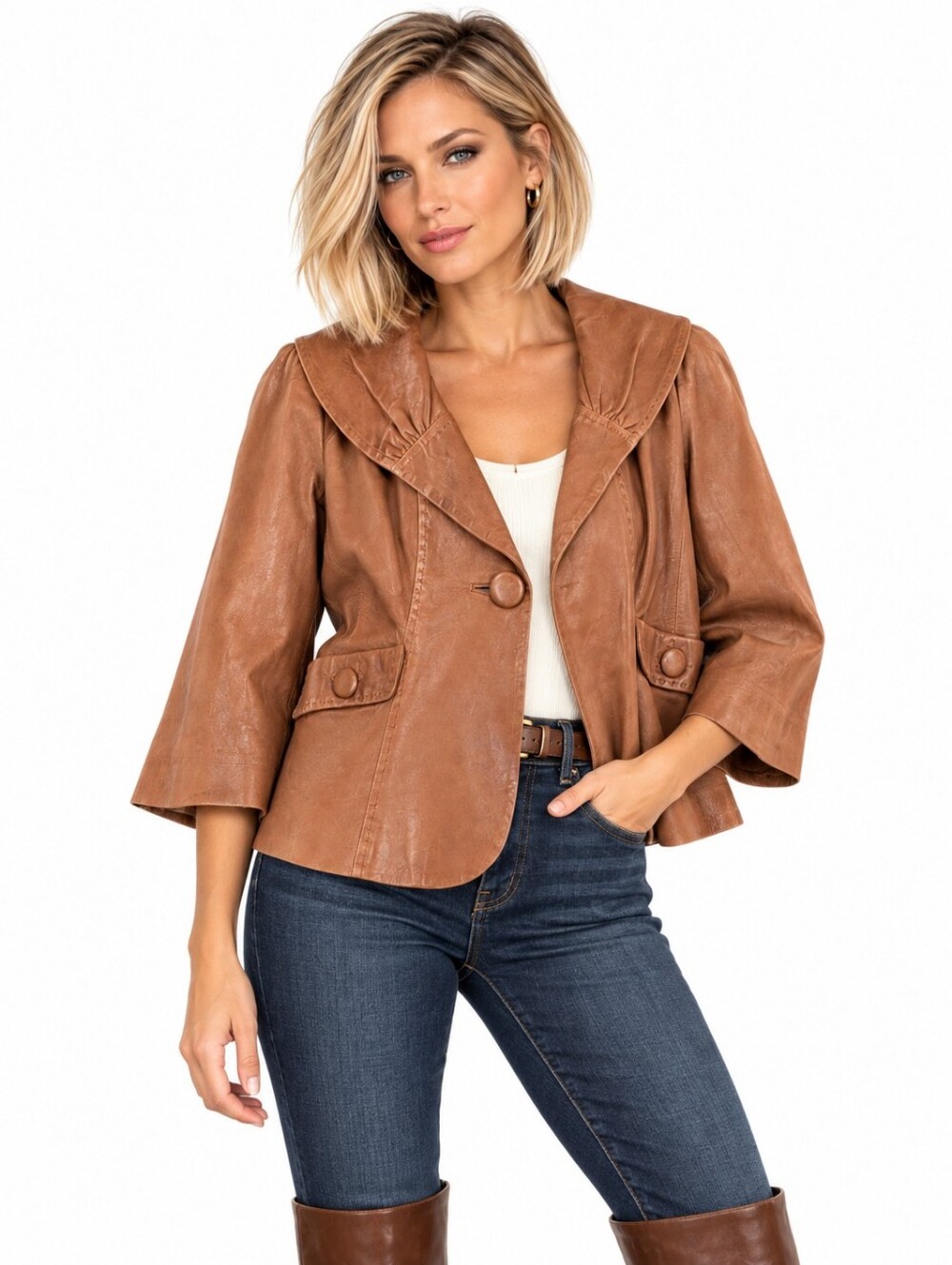 Classiques Entier Nordstrom Brown Leather Cropped Jacket Size XS